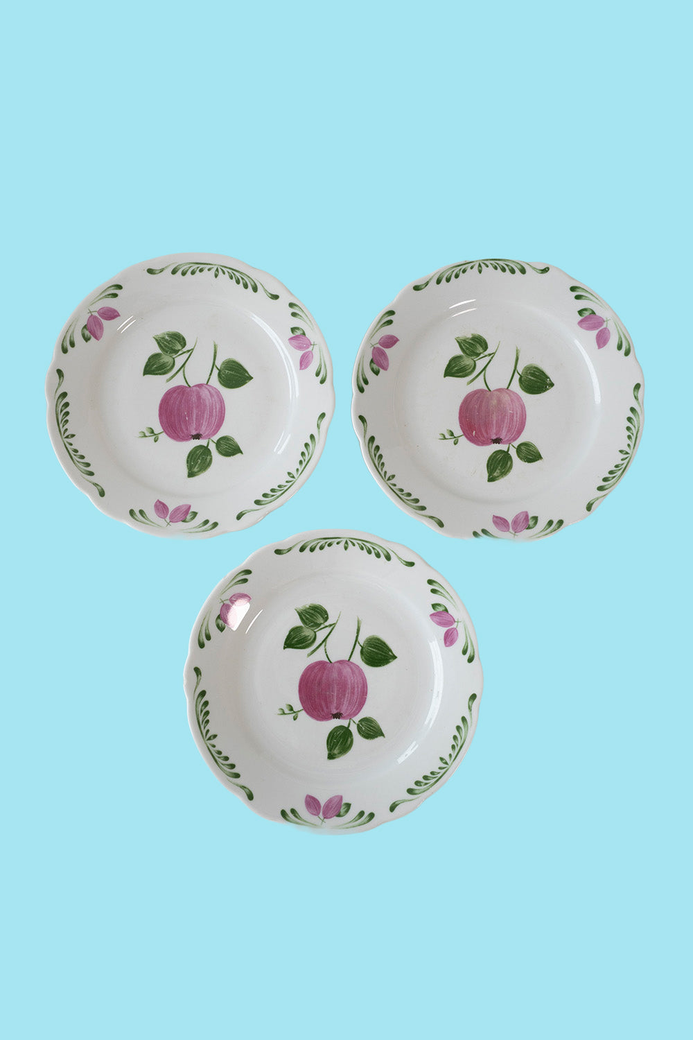 3 decorated dessert plates