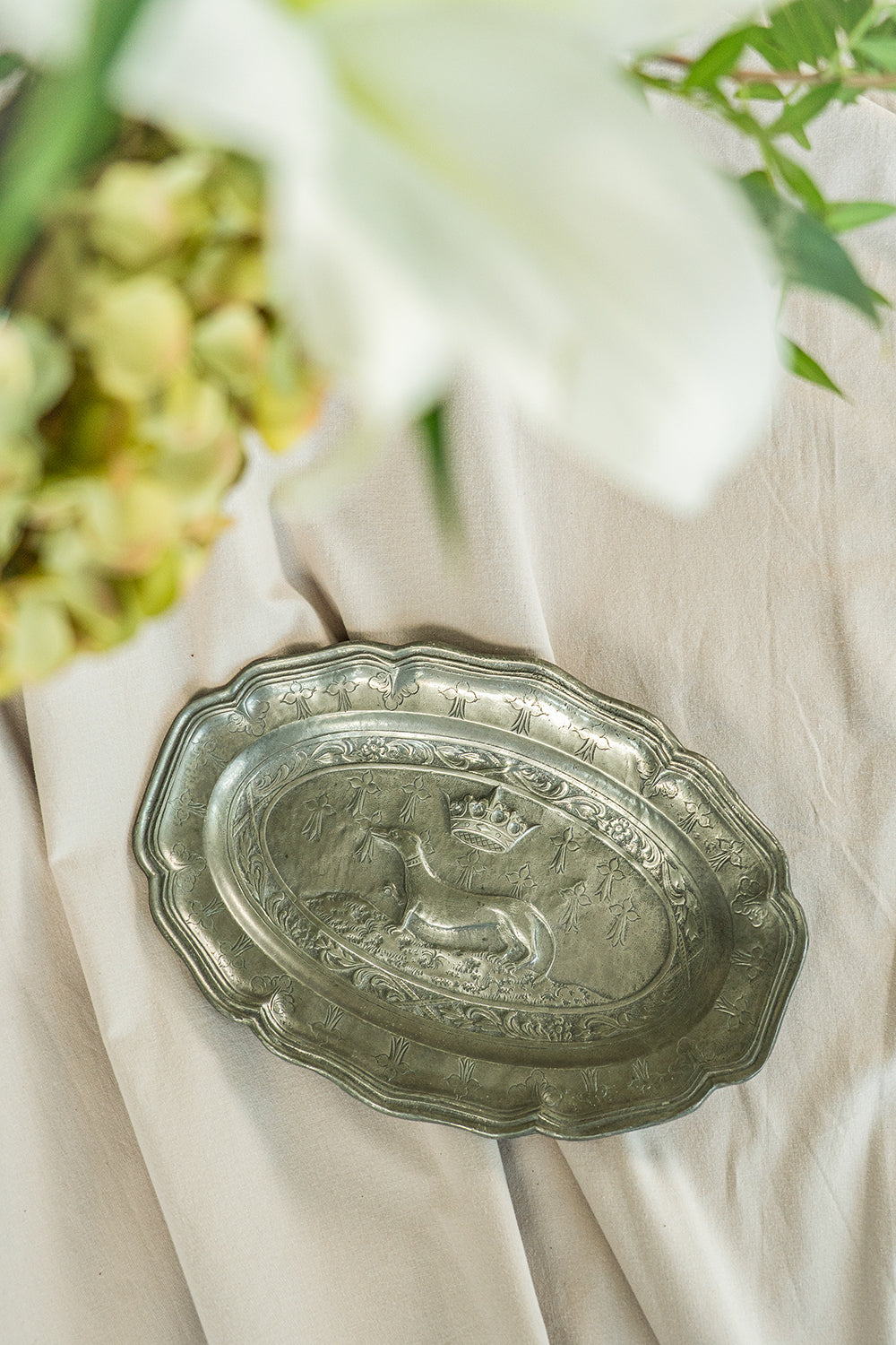 Antique pewter tray
