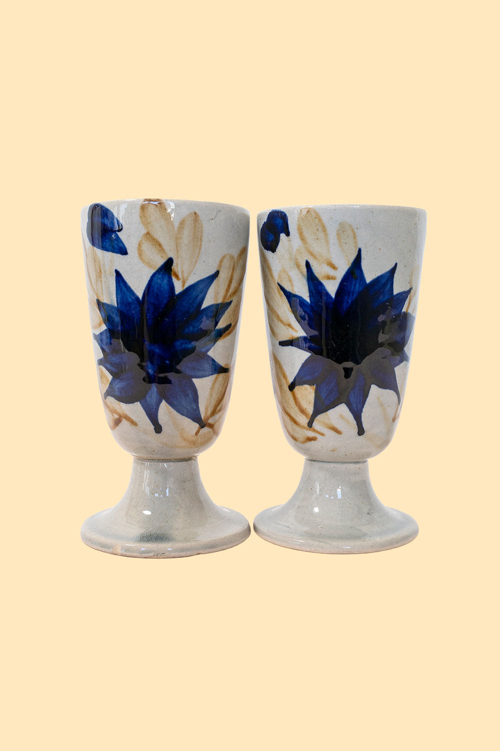 2 handpainted stoneware mazagrans