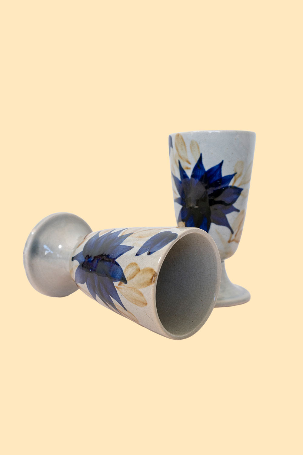 2 handpainted stoneware mazagrans