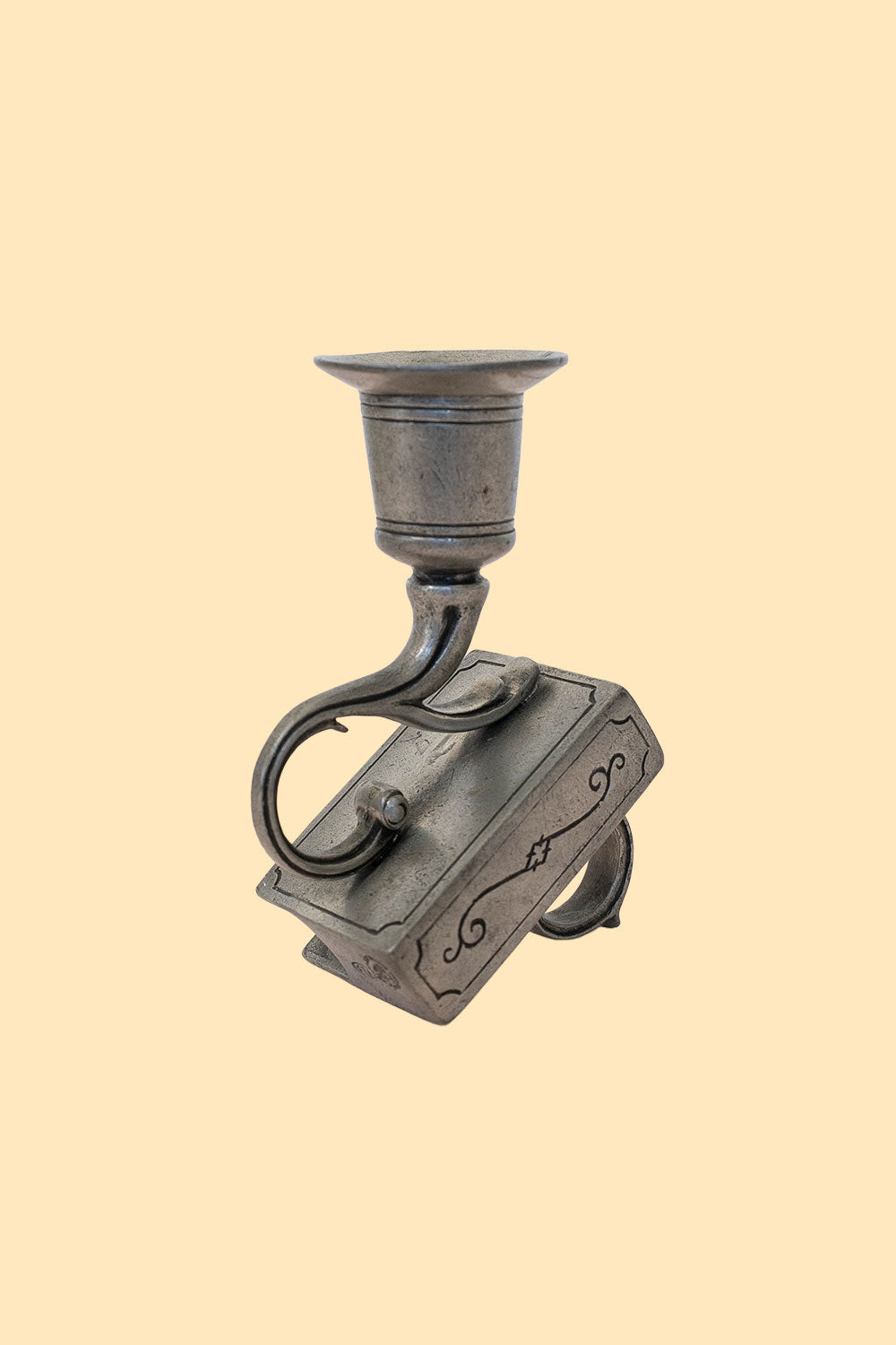 Medium pewter candlestick and matchbox holder