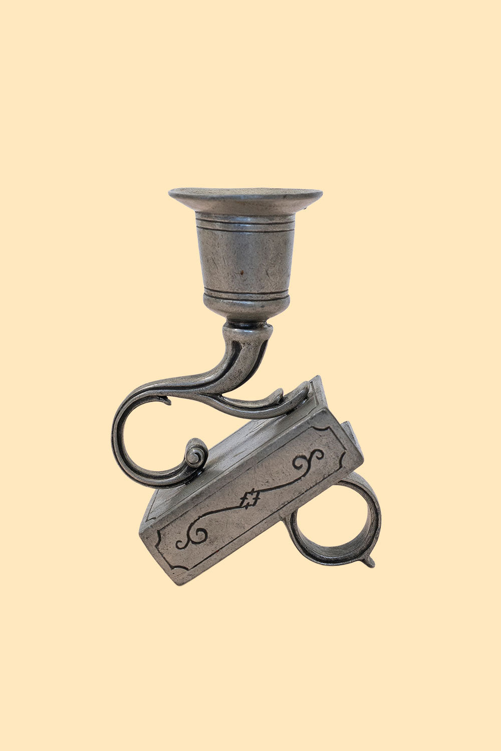Medium pewter candlestick and matchbox holder
