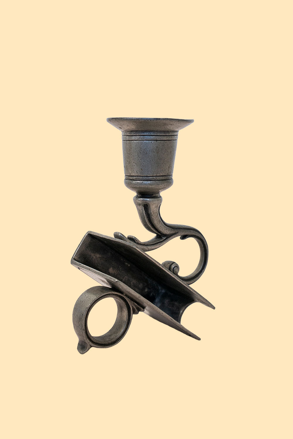 Medium pewter candlestick and matchbox holder