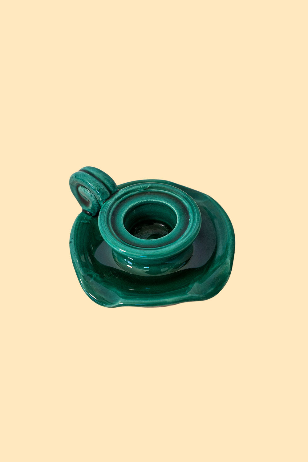 Green ceramic candlestick